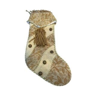 Victorian Gold Fringe Buttons Stocking Christmas Holiday Victoria Large